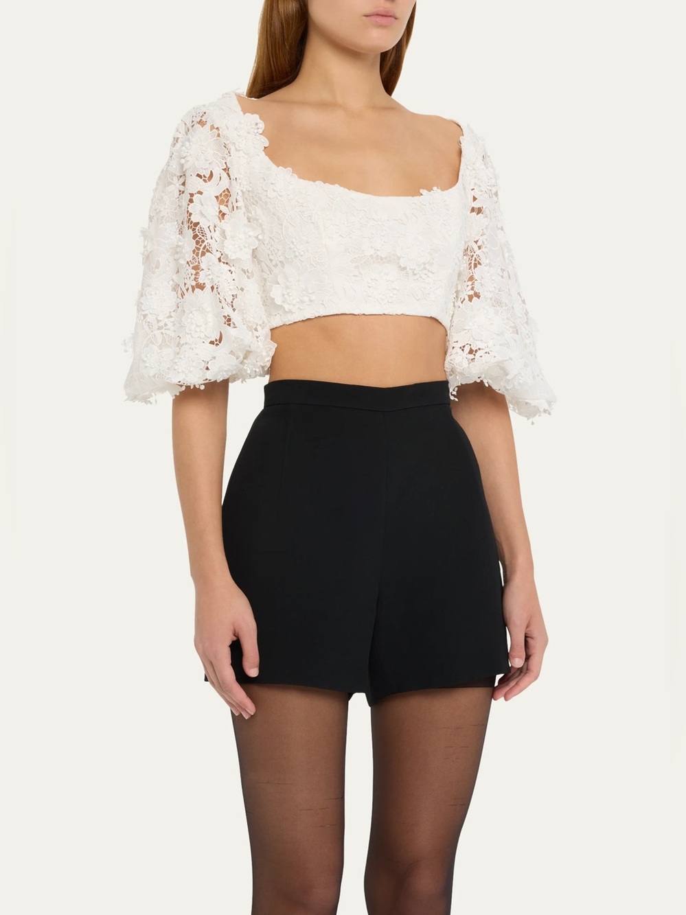 Zimmerman | Raie Lace Flower Crop Top | White